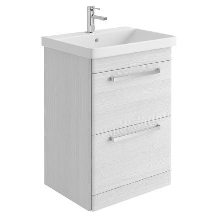 Esk White Floor Standing Vanity Unit and Basin with Chrome Handles 600mm