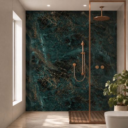 Pristina Midnight Ember Turquoise Marble Waterproof PVC Shower Wall Panel 1000x2400mm
