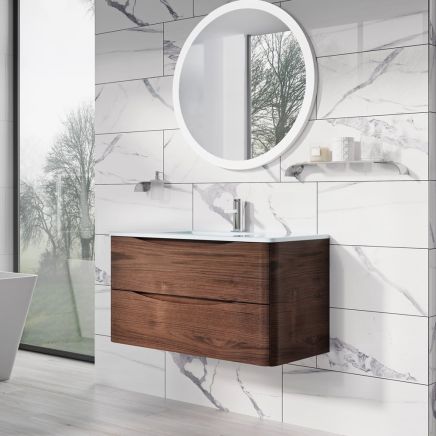 Erin Rosewood Wall Hung Vanity Unit with White Glass Basin 900mm
