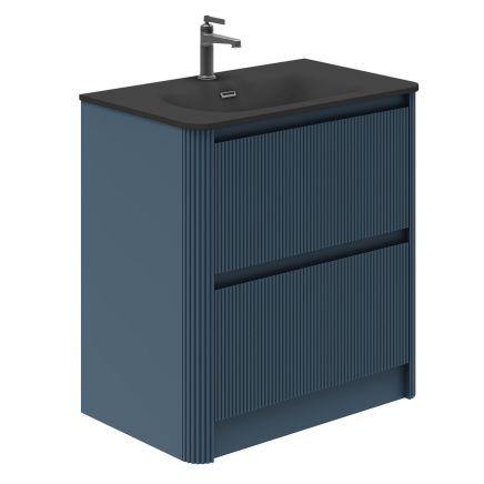 800mm Wish Ribbed Floorstanding Vanity Unit with Drawers in Blue with Black Basin