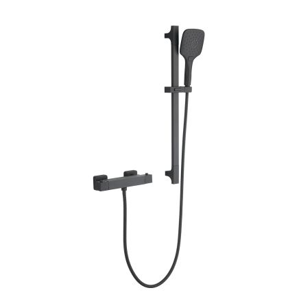 Pembroke Square Exposed Thermostatic Bar Valve & Slide Rail Matt Black Shower Kit