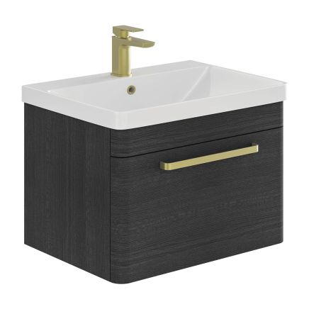 Esk Black Wall Hung Vanity Unit and Basin with Brushed Gold Handles 800mm