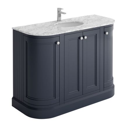 Richmond Midnight Grey Curved Traditional Floor Standing Vanity Unit with White Marble Top 1200mm