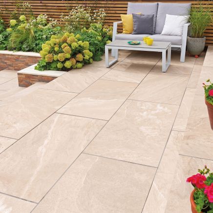 Cumbria White Stone Outdoor Porcelain Tile roomset