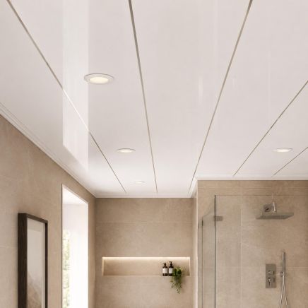 Atlantis Gloss White Silver Edge Waterproof PVC Wall & Ceiling Panel 2700x250mm (Pack of 4)