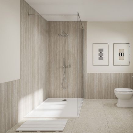 Vero Silver Travertine Waterproof Tongue & Groove Shower Wall Panel 2420x1200mm