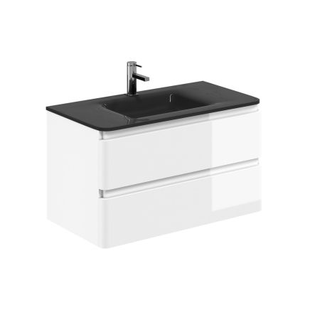 Neon Gloss White Wall Hung Vanity Unit with Grey Glass Basin 900mm