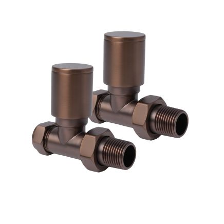 Round Brushed Bronze Straight Pair of Radiator Valves