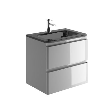 Neon Gloss Light Grey Wall Hung Vanity Unit with Grey Glass Basin 600mm