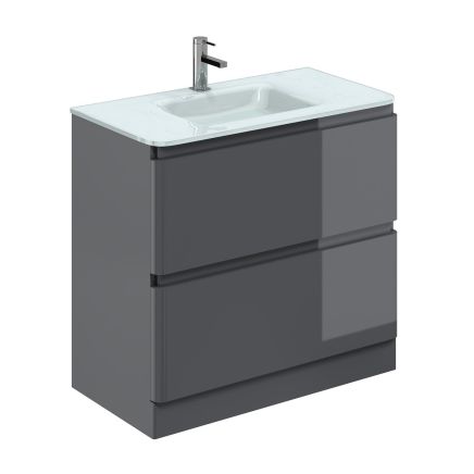 Neon Gloss Titanium Grey Floor Standing Vanity Unit with Opal Glass Basin 900mm