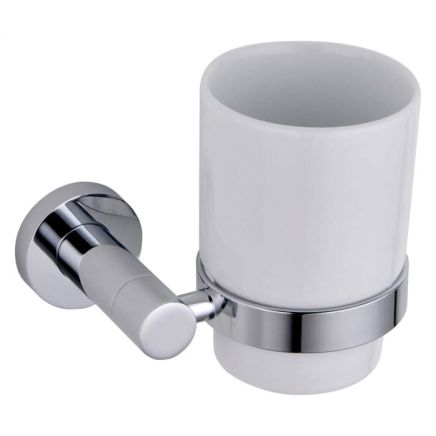 Round Ceramic Tumbler and Chrome Holder