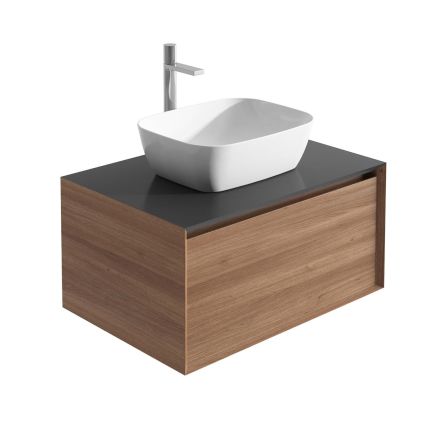 Snowdon Natural Oak Wall Hung Vanity Unit with Black Worktop 600mm