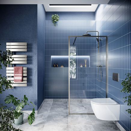 Amien Brushed Nickel Framed Clear Glass Shower Screen - 980mm