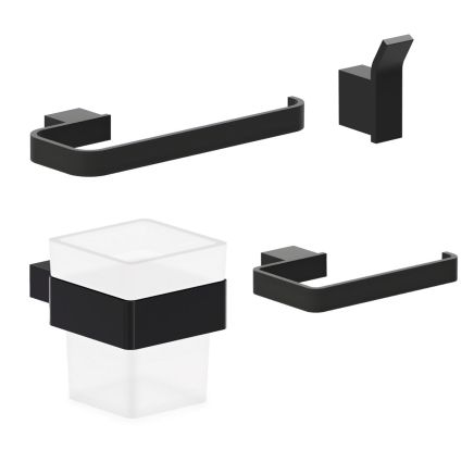 Elora Matt Black 4 Piece Bathroom Accessory Set