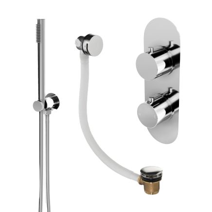 Elora Chrome Round Dual Outlet Shower Pack with Bath Overflow Filler & Handheld Shower