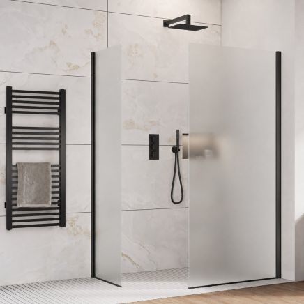 Oxford Black Frosted Glass Walk-In Wetroom Shower Screen