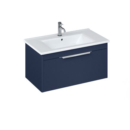 Britton Shoreditch Matt Blue Single Drawer Wall Hung Vanity Unit with Square Basin 850mm