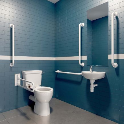 Complete Doc M Accessible Toilet and Basin Pack with White Grab Rails