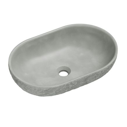 Brava aConcrete Oval Basin 530mm x 350mm Raw Stone Texture Light Grey
