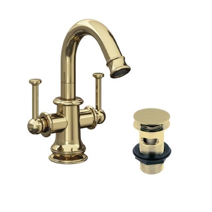 Rainford Antique Gold Basin Mixer Tap & Waste