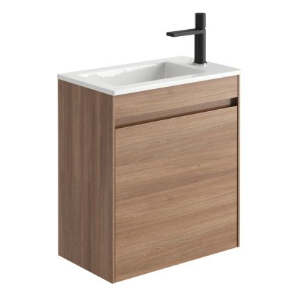 Odion Natural Oak Wall Hung Cloakroom Vanity Unit with Resin Basin 545mm