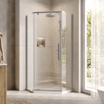 Penta Brushed Nickel Pivot Shower Enclosure 900x900mm