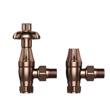 Antique Copper Metal Head Angled Pair of Radiator Valves