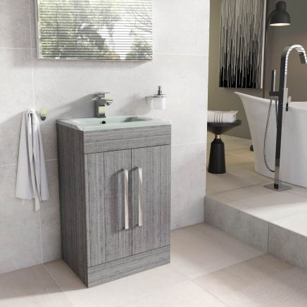 Nante Grey Ash Floor Standing Vanity Unit with Glass Basin 515mm