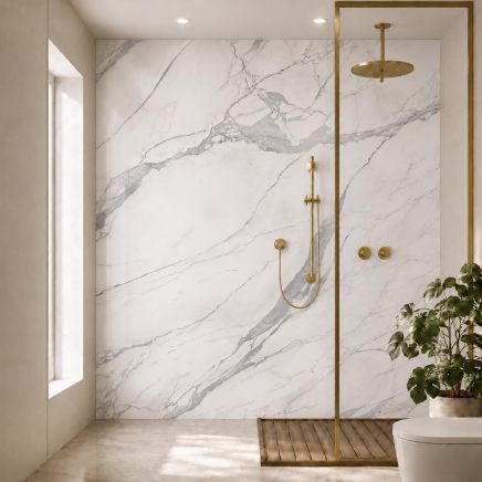 Pristina Calacatta Marble Waterproof PVC Shower Wall Panel 1000x2400mm