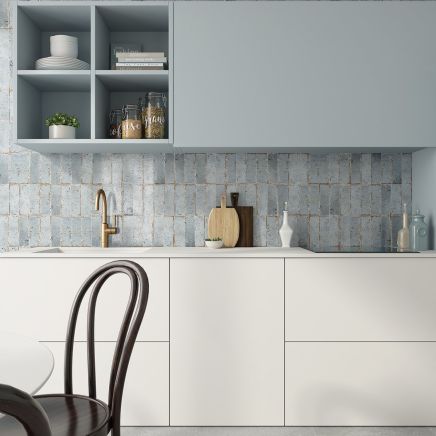 Monza Cielo Blue Glossy Porcelain Brick Tile - 65x200mm