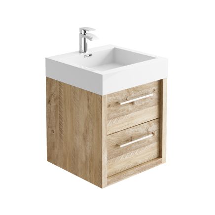 Winslow 500mm Wall Mounted Vanity Unit & Basin - Light Sawn Oak Effect