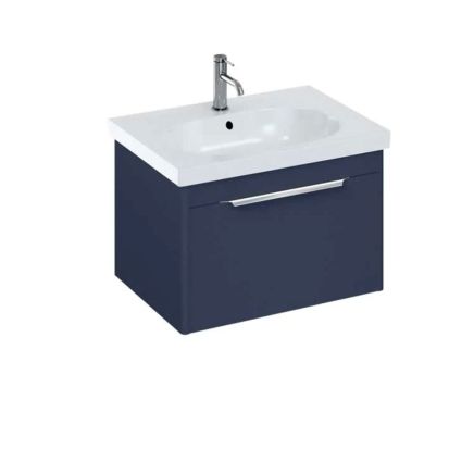 Britton Shoreditch Matt Blue Single Drawer Wall Hung Vanity Unit with Round Basin 650mm