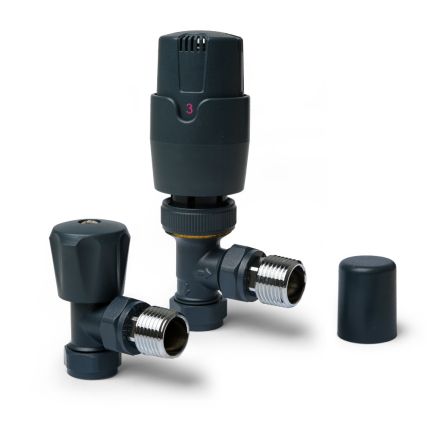 Thermostatic Anthracite Angled Pair of Radiator Valves