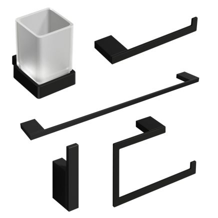 Cubic Matt Black 5-Piece Bathroom Accessory Set