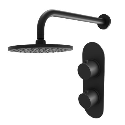 Elora Matt Black Round Concealed Valve Shower Head & Arm Pack