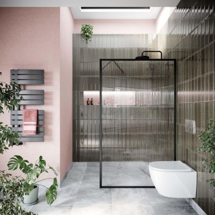 Amien Matt Black Framed Fluted Glass Shower Screen