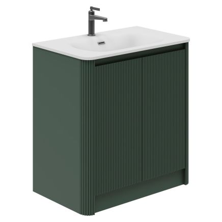 Wish Ribbed Floorstanding Vanity Unit with Doors in Green with White Basin
