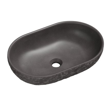 Brava Concrete Oval Basin 530mm x 350mm Raw Stone Texture Dark Grey
