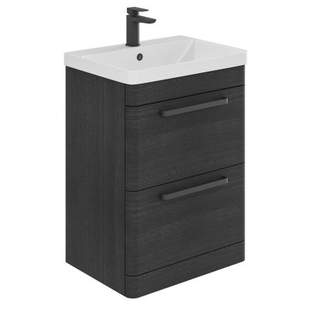 Esk Black Floor Standing Vanity Unit and Basin with Black Handles 600mm
