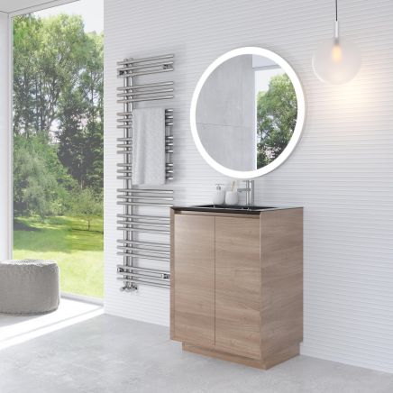 Snowdon 600mm Floor Standing Vanity Unit with Black Basin in Natural Oak