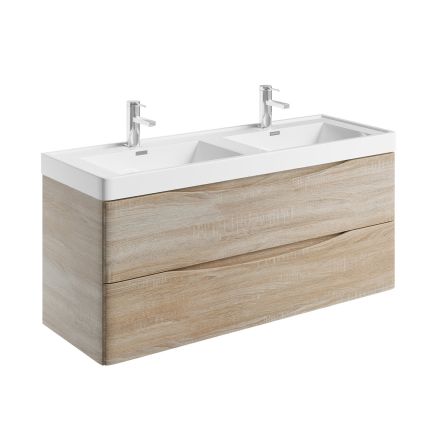 Erin Light Oak Wall Hung Vanity Unit with Ceramic Basin 1200mm
