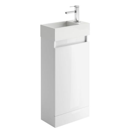 Compact Gloss White Floor Standing Cloakroom Vanity Unit 390mm