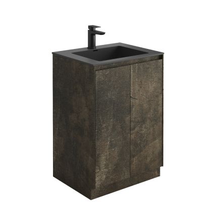 Odion Metallic Floor Standing Vanity Unit with Black Basin 600mm