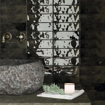 Borneo Noir Crackle Gloss Brick Tile 65x200mm