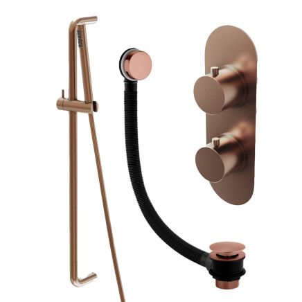 Elora Brushed Bronze Round Dual Outlet Shower Pack with Slider Rail & Overflow Bath Filler