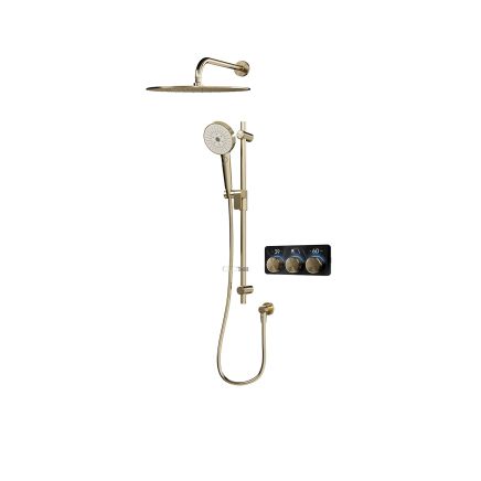 Aqualisa S3 Brushed Gold Smart Digital Shower Dual Outlet (Slide Rail Kit with Fixed Wall Head) HP/Combi
