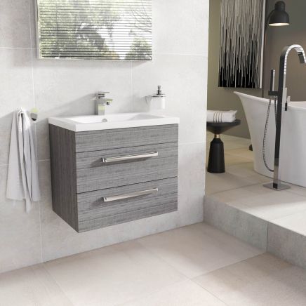 Nante Grey Ash Wall Hung Vanity Unit with Ceramic Basin 600mm