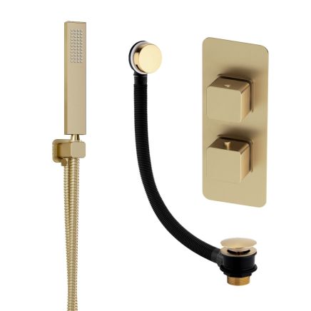 Liva Brushed Gold Dual Outlet Shower Pack with Shower Handset & Overflow Bath Filler