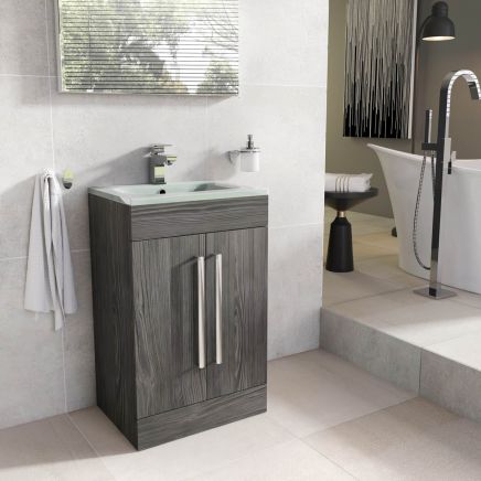 Nante Dark Elm Floor Standing Vanity Unit with Glass Basin 515mm