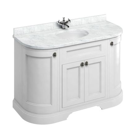 Burlington White Curved Vanity Unit with Carrara White Marble Worktop 1340mm